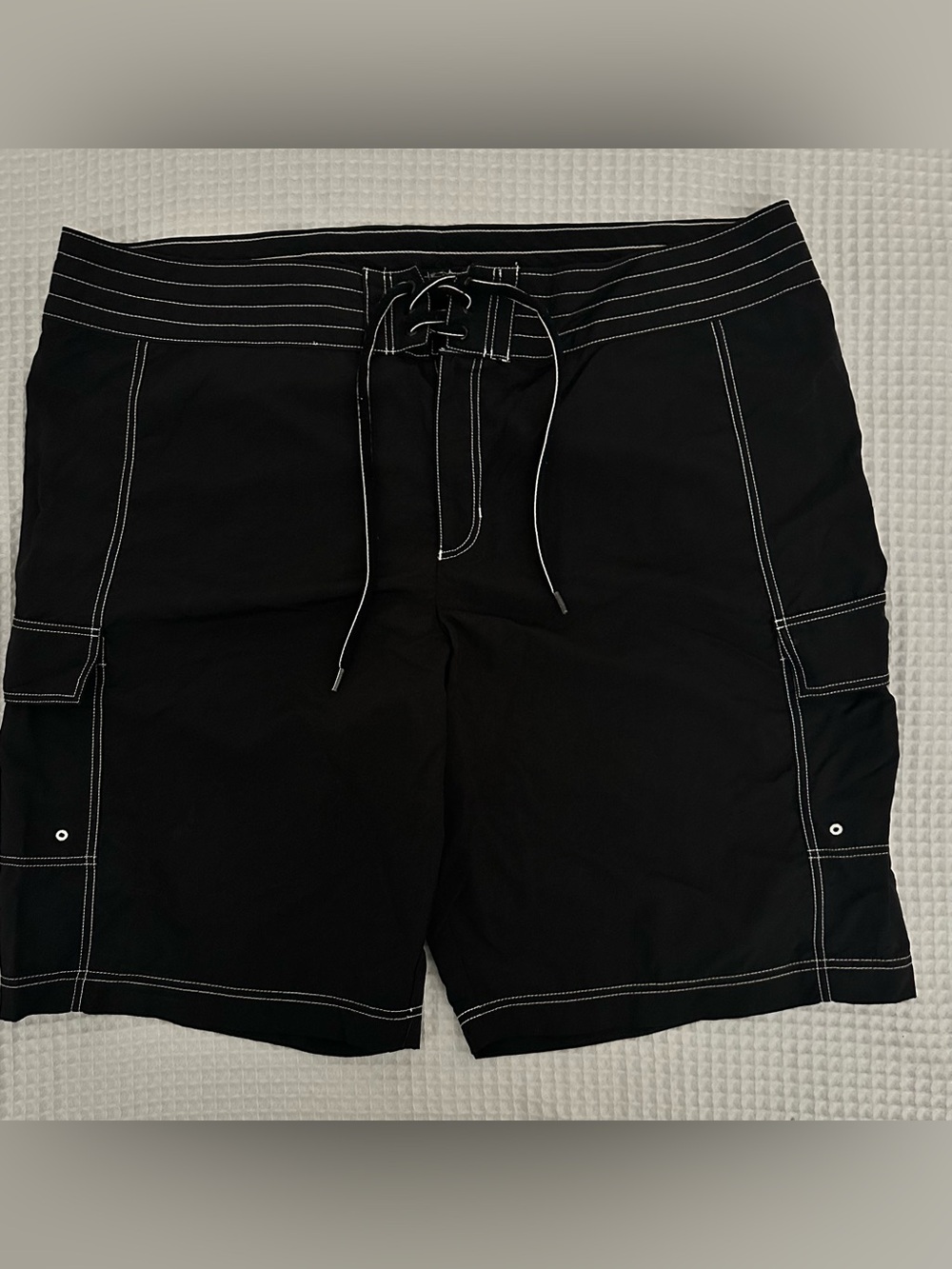 Women’s Lands' End Black Board Shorts with White Stitching size 14
